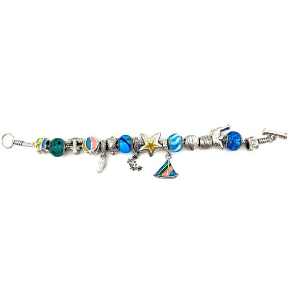 6.75” Willabee & Ward Silver Tone August Summer Vacation Beach Charm Bracelet - Picture 4 of 6